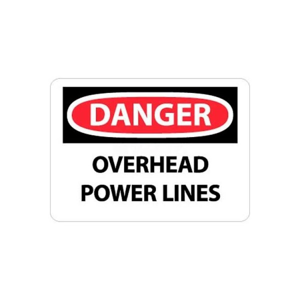 NMC OSHA Sign, Danger Overhead Power Lines, 10in X 14in, White/Red/Black